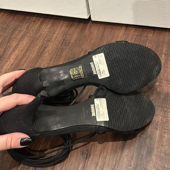 Schutz Camurca Black Open Toe Heels, Size 9 - Picture 5 of 10